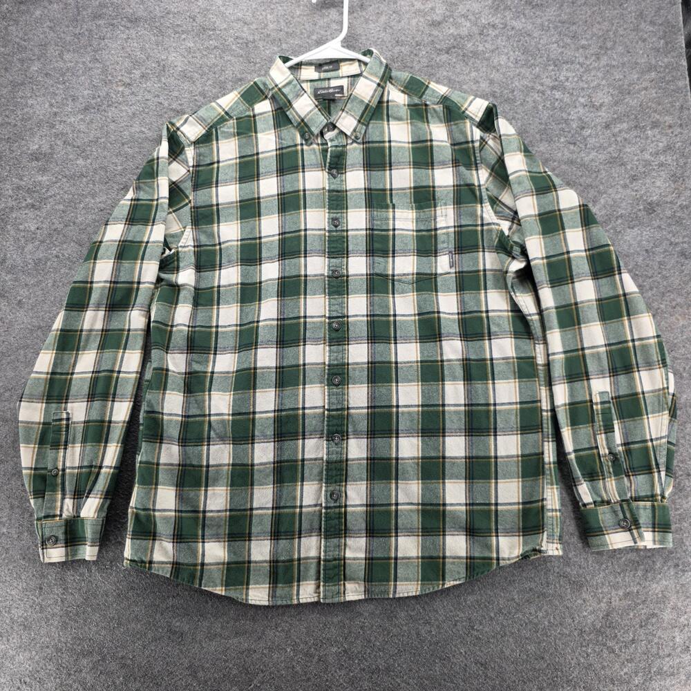 Eddie Bauer Shirt Mens XL Tall Green Plaid Flannel Long Sleeve Button Down